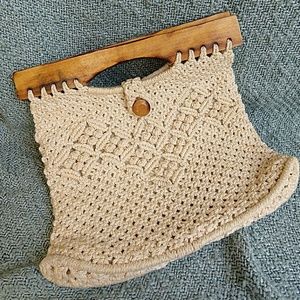 Vintage Crochet and wood clutch purse gorgeous!